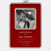 Onze eerste Kerstmis als Mr en Mrs Wedding Foto Verzilverd Omlijst Ornament (Voorkant)