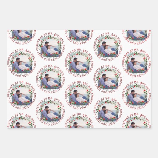 Onze eerste Kerstmis als Mr en Mrs. Wreath foto Inpakpapier Vel (Voorkant 3)