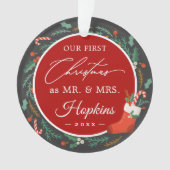Onze eerste Kerstmis als Mr. Floral Wreath Foto Ornament (voorkant)