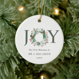 Onze eerste Kerstmis als Mr. Joy Wreath Foto Keramisch Ornament