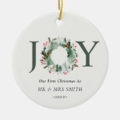 Onze eerste Kerstmis als Mr. Joy Wreath Foto Keramisch Ornament (Voorkant)