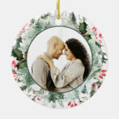 Onze eerste Kerstmis als Mr. Joy Wreath Foto Keramisch Ornament (Achterkant)