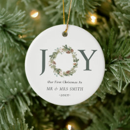 Onze eerste Kerstmis als Mr. Joy Wreath Foto Keramisch Ornament