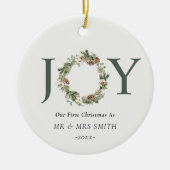 Onze eerste Kerstmis als Mr. Joy Wreath Foto Keramisch Ornament (Voorkant)
