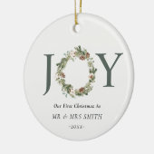 Onze eerste Kerstmis als Mr. Joy Wreath Foto Keramisch Ornament (Links)