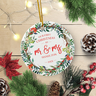 Onze eerste Kerstmis als Mr. & Mrs. 2020 Rustic Wr Keramisch Ornament