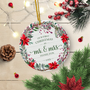 Onze eerste Kerstmis als Mr. & Mrs. 2020 Rustic Wr Keramisch Ornament