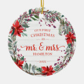 Onze eerste Kerstmis als Mr. & Mrs. 2020 Rustic Wr Keramisch Ornament (Voorkant)