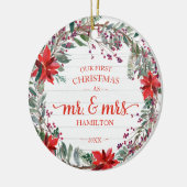 Onze eerste Kerstmis als Mr. & Mrs. 2020 Rustic Wr Keramisch Ornament (Links)