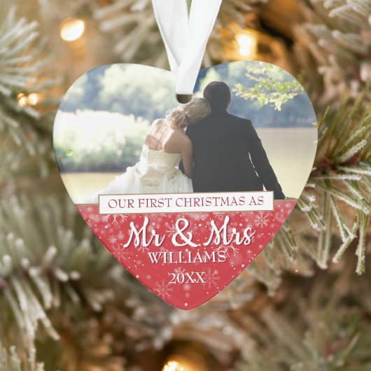Onze eerste Kerstmis als Mr & Mrs. 2 Foto's Ornament (Boom)