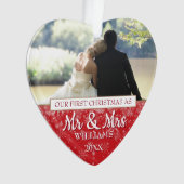 Onze eerste Kerstmis als Mr & Mrs. 2 Foto's Ornament (voorkant)