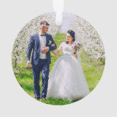 Onze eerste Kerstmis als Mr. & Mrs. 2 Photo Round Ornament (achterkant)