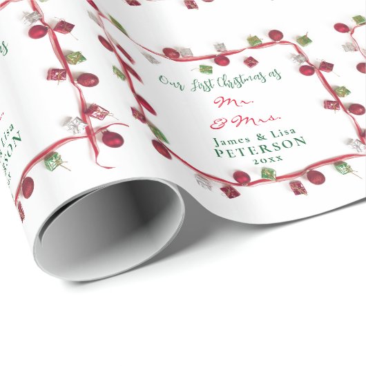 Onze eerste Kerstmis als Mr. & Mrs. Cadeaupapier (Rol Hoek)