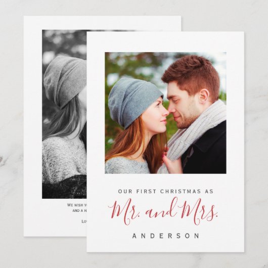 Onze eerste Kerstmis als Mr & Mrs Card voor nieuwi Feestdagenkaart (Voorkant / Achterkant)