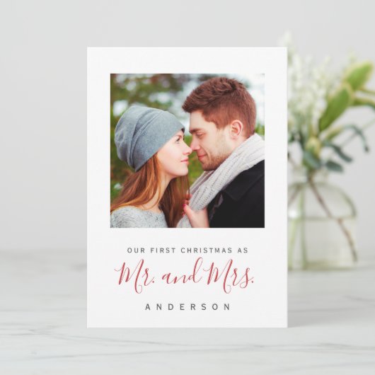Onze eerste Kerstmis als Mr & Mrs Card voor nieuwi Feestdagenkaart (Staand voorkant)