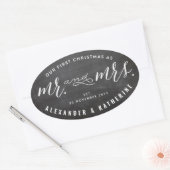 Onze eerste Kerstmis als Mr & Mrs Chalkboard Weddi Ovale Sticker (Envelop)