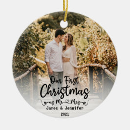 Onze eerste Kerstmis als Mr & Mrs Custom 2 Foto Keramisch Ornament