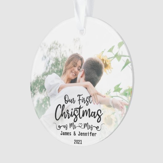 Onze eerste Kerstmis als Mr & Mrs Custom 2 Foto Ornament (voorkant)