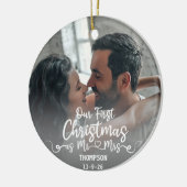 Onze eerste Kerstmis als Mr & Mrs Custom Foto Keramisch Ornament (Links)