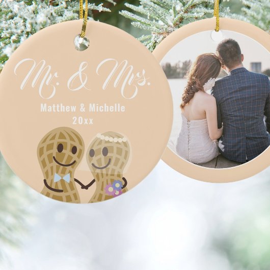 Onze eerste Kerstmis als Mr & Mrs Cute Couple Foto Keramisch Ornament