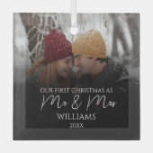 Onze eerste Kerstmis als Mr & Mrs Elegant Foto Glas Ornament (Voorkant)