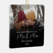Onze eerste Kerstmis als Mr & Mrs Elegant Foto Keramisch Ornament (Rechts)