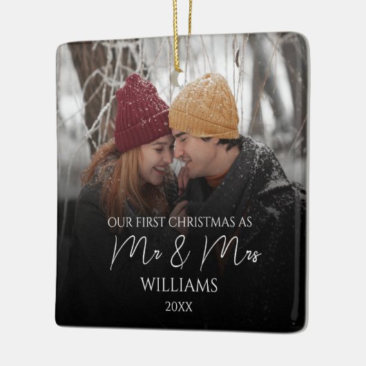 Onze eerste Kerstmis als Mr & Mrs Elegant Foto Keramisch Ornament (Links)