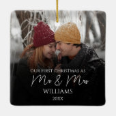 Onze eerste Kerstmis als Mr & Mrs Elegant Foto Keramisch Ornament (Achterkant)