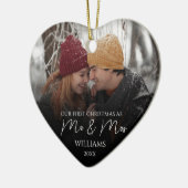 Onze eerste Kerstmis als Mr & Mrs Elegant Foto Keramisch Ornament (Links)
