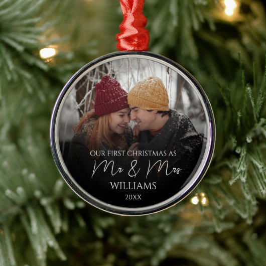 Onze eerste Kerstmis als Mr & Mrs Elegant Foto Metalen Ornament (Boom)