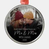 Onze eerste Kerstmis als Mr & Mrs Elegant Foto Metalen Ornament (Voorkant)