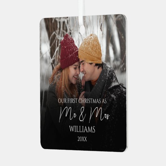 Onze eerste Kerstmis als Mr & Mrs Elegant Foto Metalen Ornament (Voorkant links)
