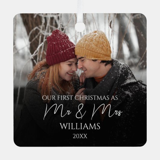 Onze eerste Kerstmis als Mr & Mrs Elegant Foto Metalen Ornament (Voorkant)