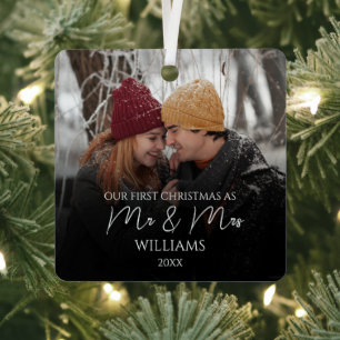 Onze eerste Kerstmis als Mr & Mrs Elegant Foto Metalen Ornament
