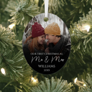 Onze eerste Kerstmis als Mr & Mrs Elegant Foto Metalen Ornament