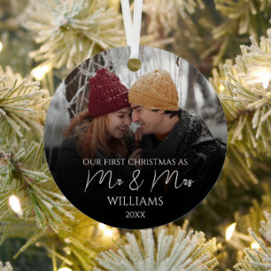 Onze eerste Kerstmis als Mr & Mrs Elegant Foto Metalen Ornament