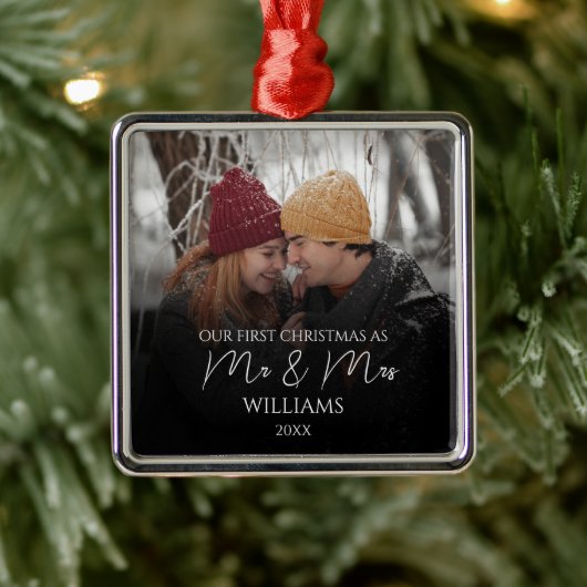 Onze eerste Kerstmis als Mr & Mrs Elegant Foto Metalen Ornament (Boom)