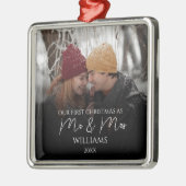 Onze eerste Kerstmis als Mr & Mrs Elegant Foto Metalen Ornament (Links)