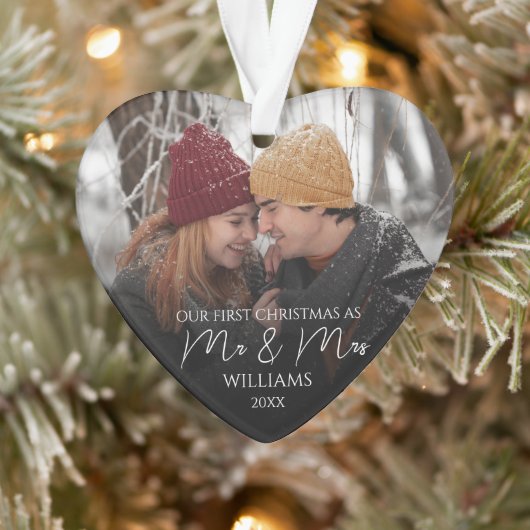 Onze eerste Kerstmis als Mr & Mrs Elegant Foto Ornament (Boom)
