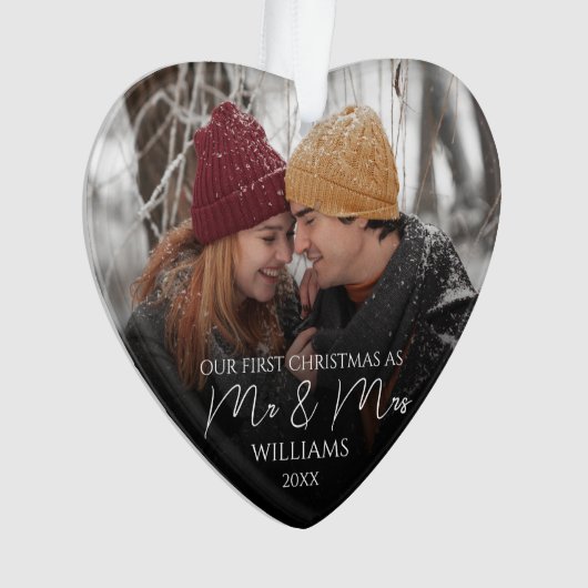 Onze eerste Kerstmis als Mr & Mrs Elegant Foto Ornament (voorkant)
