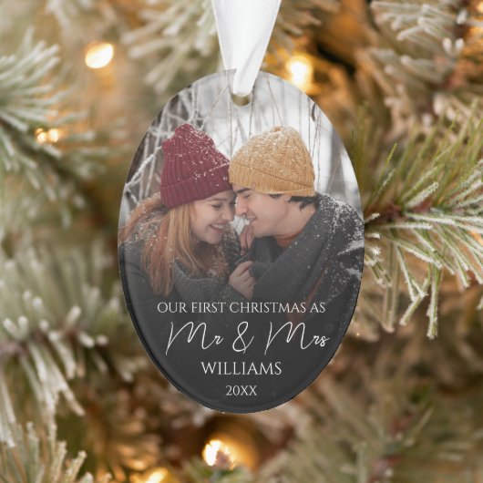 Onze eerste Kerstmis als Mr & Mrs Elegant Foto Ornament (Boom)