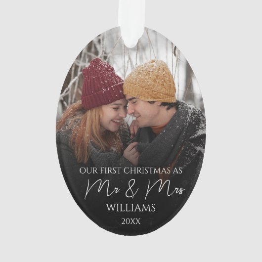 Onze eerste Kerstmis als Mr & Mrs Elegant Foto Ornament (achterkant)