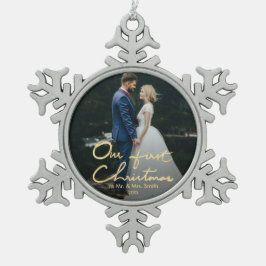 Onze Eerste Kerstmis als Mr & Mrs | Foto aanhouden Tin Sneeuwvlok Ornament