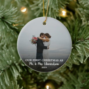 Onze eerste Kerstmis als Mr & Mrs Foto Keramisch Ornament