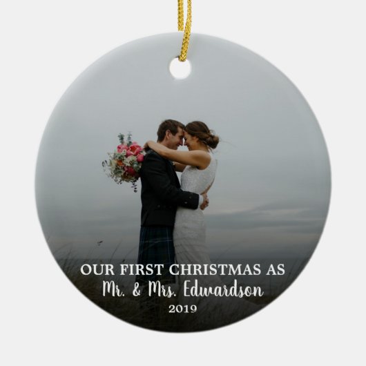 Onze eerste Kerstmis als Mr & Mrs Foto Keramisch Ornament (Voorkant)