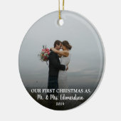 Onze eerste Kerstmis als Mr & Mrs Foto Keramisch Ornament (Links)