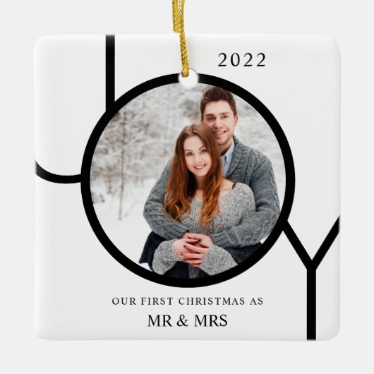 Onze eerste Kerstmis als Mr & Mrs Foto Keramisch Ornament (Voorkant)