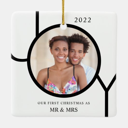 Onze eerste Kerstmis als Mr & Mrs Foto Keramisch Ornament (Achterkant)