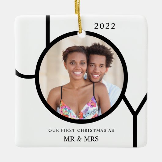 Onze eerste Kerstmis als Mr & Mrs Foto Keramisch Ornament (Voorkant)
