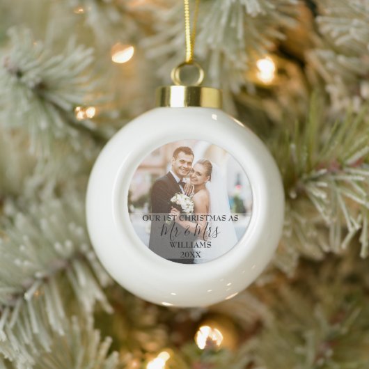 Onze eerste Kerstmis als Mr & Mrs Foto Keramische Bal Ornament (Boom)
